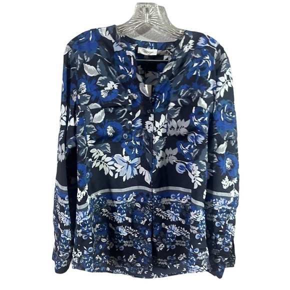 NWT Calvin Klein Button Down Blue Floral Blouse - Size Small - Picture 5 of 8